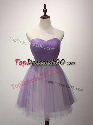 Ideal A-line Bridesmaids Dress Lavender Sweetheart Tulle Sleeveless Mini Length Lace Up