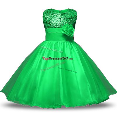 Clearance Knee Length Green Flower Girl Dresses for Less Scoop Sleeveless Zipper