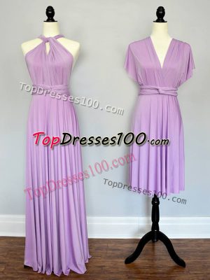 Lilac Empire Ruching Bridesmaid Dress Lace Up Chiffon Sleeveless Floor Length