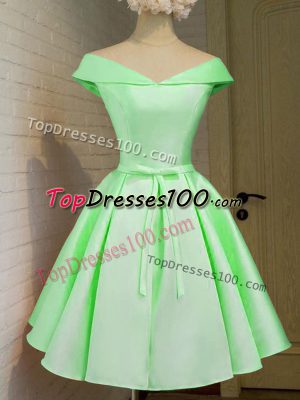 Edgy A-line Bridesmaid Gown Off The Shoulder Taffeta Cap Sleeves Knee Length Lace Up