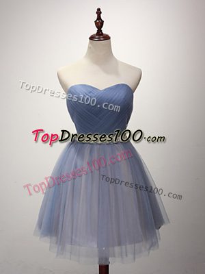 Blue Sleeveless Tulle Lace Up Wedding Party Dress for Prom and Party and Sweet 16