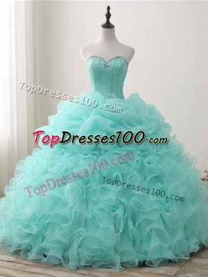 Apple Green Sweetheart Lace Up Beading and Ruffles and Pick Ups Vestidos de Quinceanera Sleeveless