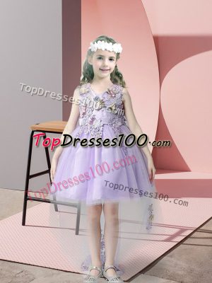 Cheap Sleeveless High Low Lace and Bowknot Zipper Flower Girl Dresses for Less with Lavender