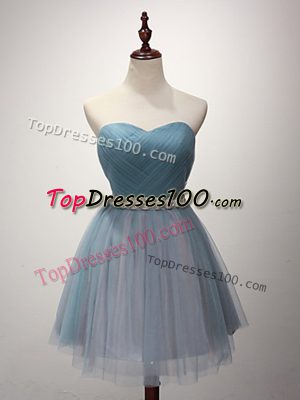 A-line Quinceanera Court of Honor Dress Light Blue Sweetheart Tulle Sleeveless Mini Length Lace Up