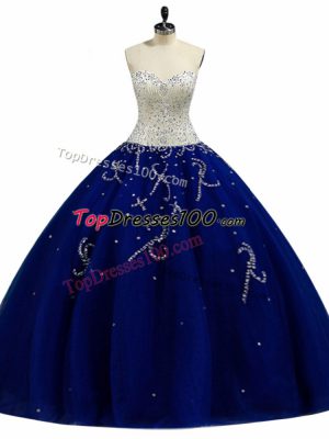 Floor Length Ball Gowns Sleeveless Royal Blue Ball Gown Prom Dress Lace Up