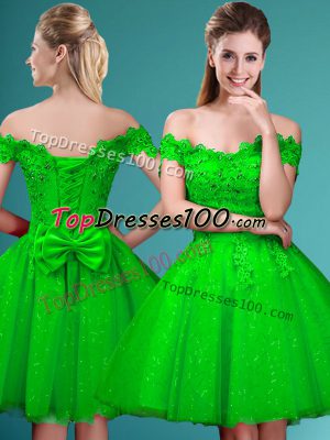 Designer Knee Length A-line Cap Sleeves Bridesmaids Dress Lace Up