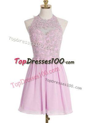 Enchanting Lilac Halter Top Lace Up Appliques Bridesmaid Dress Sleeveless