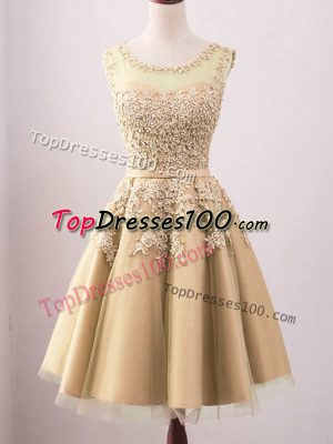 Gold Sleeveless Tulle Lace Up Court Dresses for Sweet 16 for Prom and Party and Wedding Party