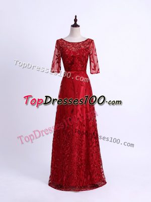 Half Sleeves Lace Lace Up Mother of the Bride Dress with Red