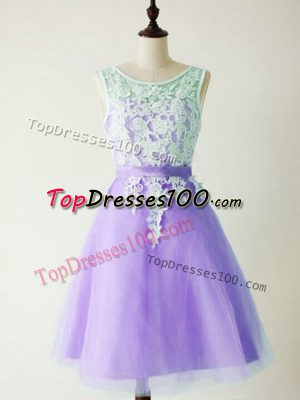 Tulle Sleeveless Knee Length Bridesmaid Dress and Lace