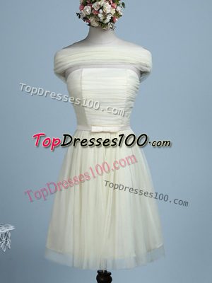Light Yellow Empire Tulle Strapless Sleeveless Belt Mini Length Side Zipper Bridesmaid Dresses