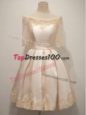 Captivating Champagne A-line Taffeta Off The Shoulder Half Sleeves Lace Knee Length Zipper Quinceanera Court Dresses