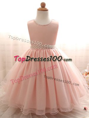 Colorful Floor Length Pink Flower Girl Dresses for Less Organza Sleeveless Beading