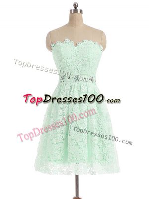 Pretty Apple Green A-line Lace Sweetheart Sleeveless Beading and Lace Mini Length Zipper Prom Party Dress