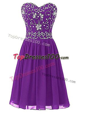 Sweetheart Sleeveless Zipper Cocktail Dress Eggplant Purple Chiffon