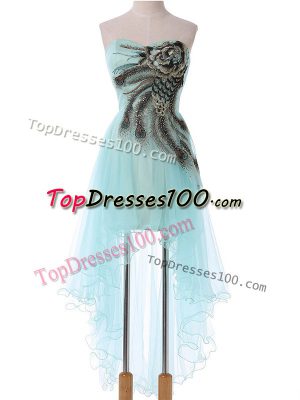 Simple Tulle Sleeveless High Low Dress for Prom and Appliques