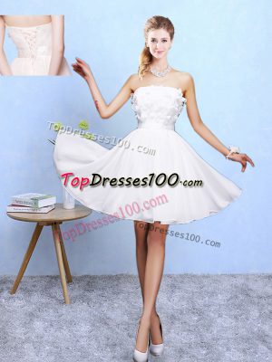 White Sleeveless Chiffon Lace Up Court Dresses for Sweet 16 for Beach and Wedding Party