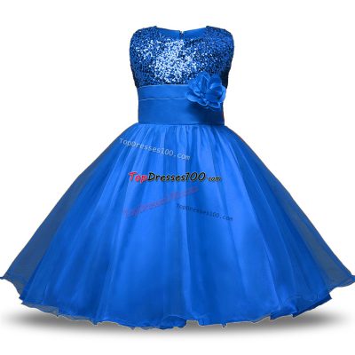 Glamorous Sleeveless Bowknot and Belt and Hand Made Flower Zipper Flower Girl Dresses for Less
