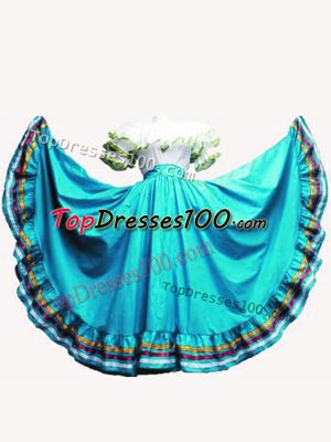 Sweet Aqua Blue Taffeta Lace Up Quince Ball Gowns Short Sleeves Floor Length Ruffled Layers