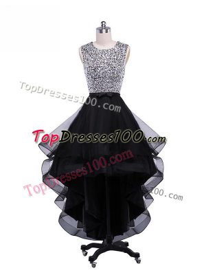 Scoop Sleeveless Tulle Prom Dress Beading and Ruffles Zipper