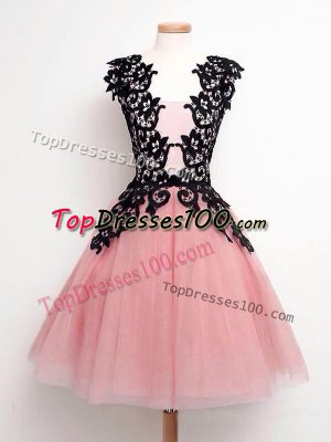 Custom Fit Straps Sleeveless Lace Up Wedding Guest Dresses Pink Tulle