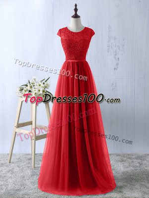 Short Sleeves Zipper Floor Length Lace Prom Gown
