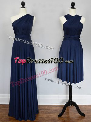 Empire Bridesmaid Dress Navy Blue Halter Top Chiffon Sleeveless Floor Length Lace Up