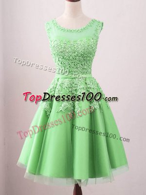 Green Tulle Lace Up Bridesmaid Dress Sleeveless Knee Length Lace