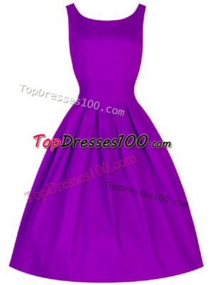 Excellent Sleeveless Taffeta Knee Length Lace Up Bridesmaid Dress in Purple with Ruching