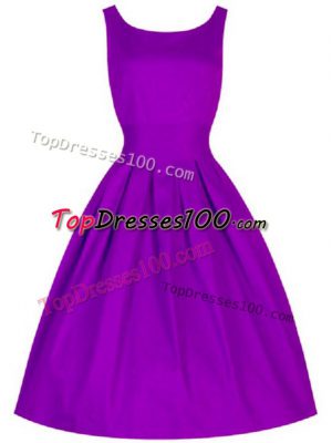 Excellent Sleeveless Taffeta Knee Length Lace Up Bridesmaid Dress in Purple with Ruching