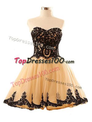 Champagne Lace Up Prom Gown Appliques Sleeveless Mini Length