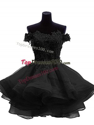 Perfect Black Sleeveless Mini Length Beading and Lace and Appliques and Ruffles Zipper Prom Evening Gown