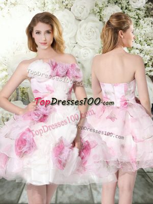 Captivating Multi-color Organza Zipper Off The Shoulder Sleeveless Mini Length Wedding Gowns Hand Made Flower