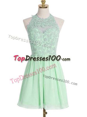 Apple Green Sleeveless Knee Length Appliques Lace Up Damas Dress