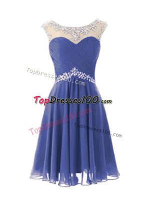 Cap Sleeves Chiffon Knee Length Zipper Junior Homecoming Dress in Blue with Beading