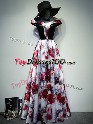 Printed Sleeveless Floor Length Prom Dresses and Ruching