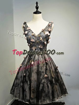 Comfortable Sleeveless Lace Up Mini Length Hand Made Flower Evening Dress