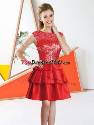 Red Backless Bateau Beading and Lace Wedding Guest Dresses Tulle Sleeveless