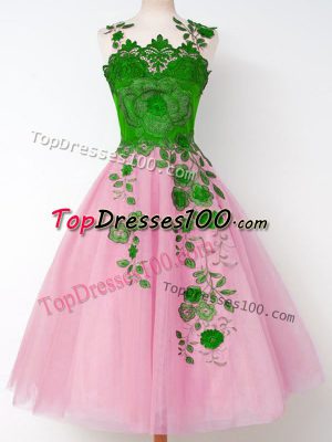 Colorful Rose Pink Straps Lace Up Appliques Bridesmaid Dresses Long Sleeves