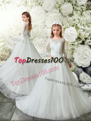 Sophisticated 3 4 Length Sleeve Brush Train Clasp Handle Lace Flower Girl Dresses