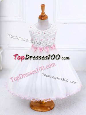Charming White Little Girl Pageant Dress Wedding Party with Appliques Scoop Sleeveless Zipper