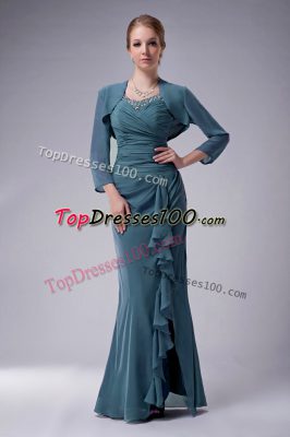 Unique Straps Sleeveless Zipper Mother of the Bride Dress Navy Blue Chiffon