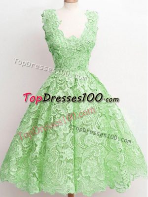 Custom Designed Zipper Bridesmaid Dresses Lace Sleeveless Knee Length