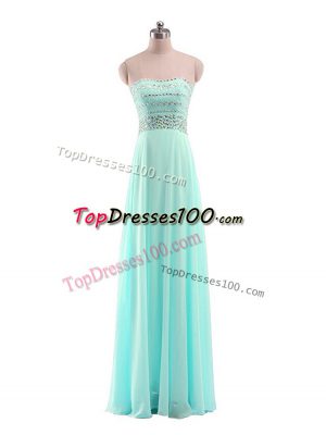 Strapless Sleeveless Prom Party Dress Floor Length Beading Aqua Blue Chiffon