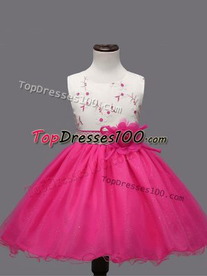 Ball Gowns Little Girls Pageant Dress Hot Pink Scoop Organza Sleeveless Knee Length Zipper