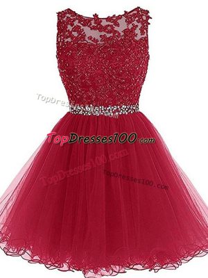 Burgundy Sleeveless Mini Length Beading and Lace and Appliques Zipper Homecoming Dress Online