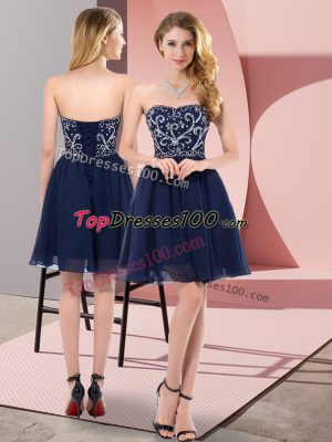Glittering Navy Blue Sleeveless Mini Length Beading Lace Up Homecoming Dress