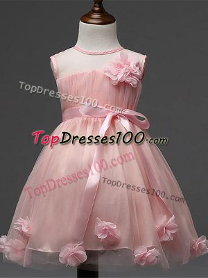 Shining Scoop Sleeveless Zipper Toddler Flower Girl Dress Pink Tulle