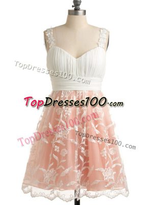 Peach Lace Up Straps Lace Quinceanera Dama Dress Lace Sleeveless