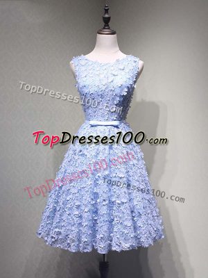 Designer Lavender Tulle Lace Up Teens Party Dress Sleeveless Mini Length Belt